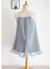 Boho Beach Gray Chiffon Lace Knee Length Flower Girl Dress